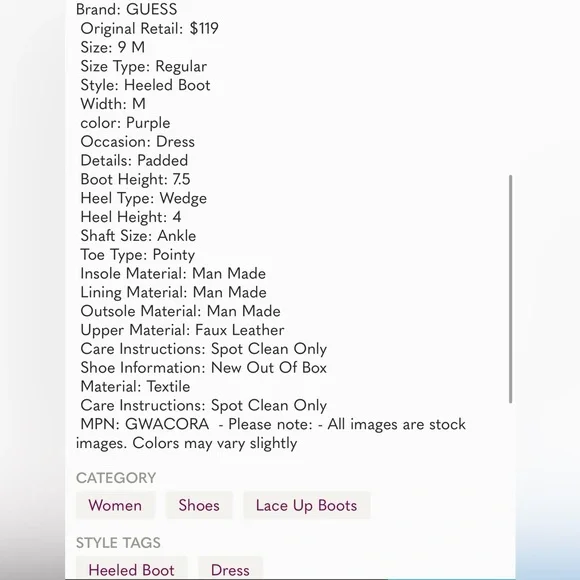 GUESS Burgundy Purple Mixed Media Buckled Strap Acora Point Toe Wedge dress Boot - Picture 13 of 13